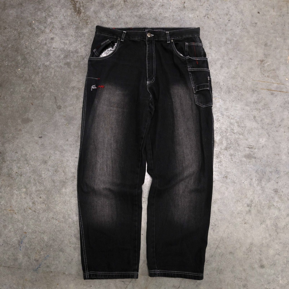 FUBU Circa XVII Jeans Men's 38x34 Black Baggy Carpenter Contrast Stitch Y2K